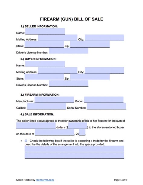 Free Firearm (Gun) Bill of Sale Form - PDF Word – …