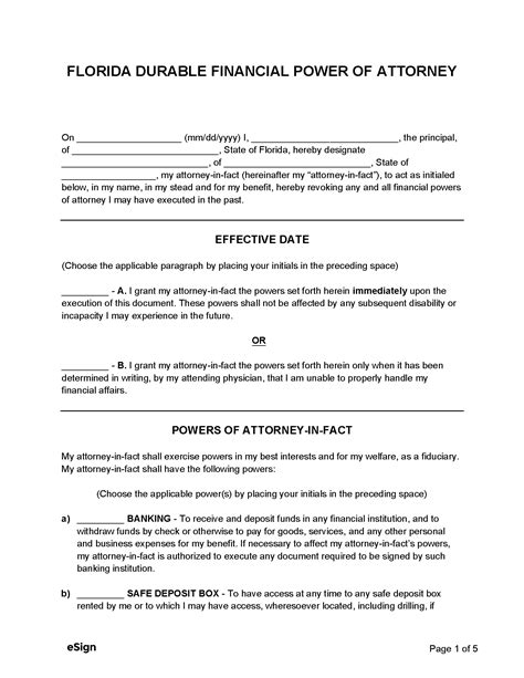 Free Florida Durable Power of Attorney Form - PDF Word