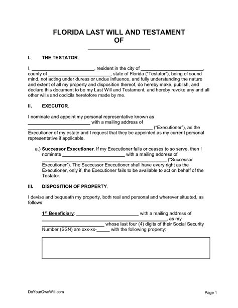 Free Florida Last Will And Testament Templates Pdf Docx Formswift