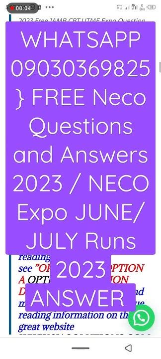 Free For Neco Answer