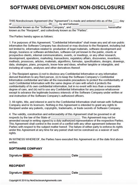 Free Free Software Development Nondisclosure Agreement Nda