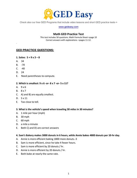 Free GED Math Practice Test
