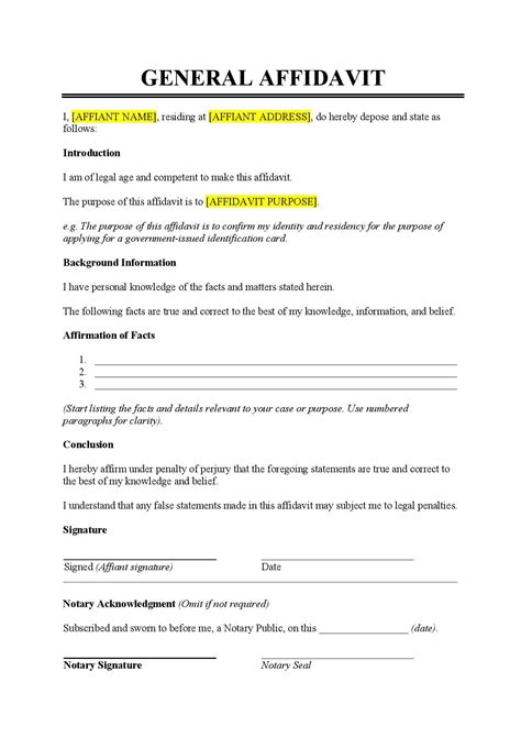 Free General Affidavit Template Of Affidavit Word Template Example