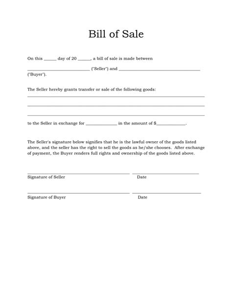 Free Generic Bill of Sale Forms PDF DOCX