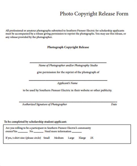Free Generic Photo Copyright Release Form PDF eForms Free