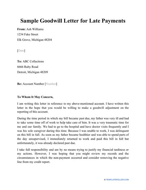 Free Goodwill Letter Template For Late Paymen