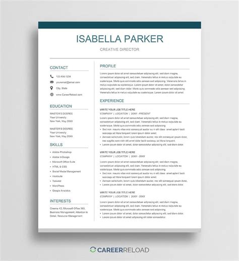 Free Google Docs CV Template 100 Free Career Reload Downloadable