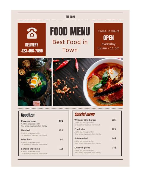 Free Google Docs Menu Template