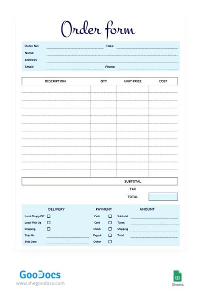Free Google Sheets Order Form Templates ClickUp