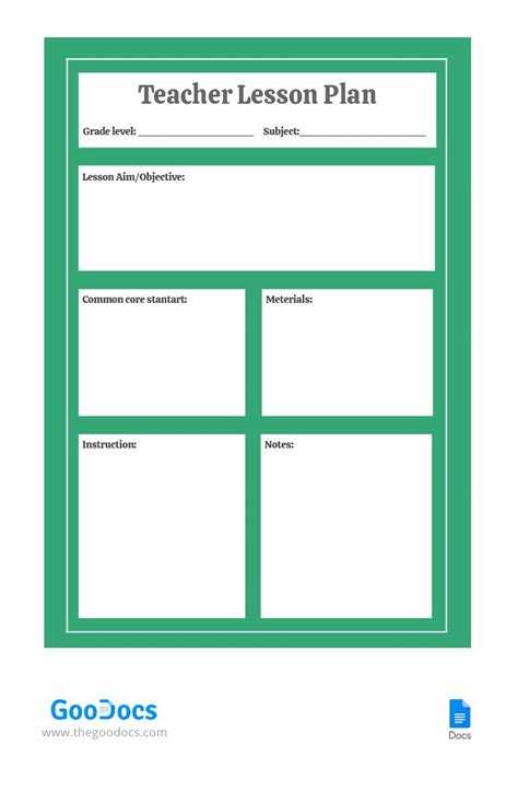 Free Green Teacher Lesson Plan Template In Google Docs
