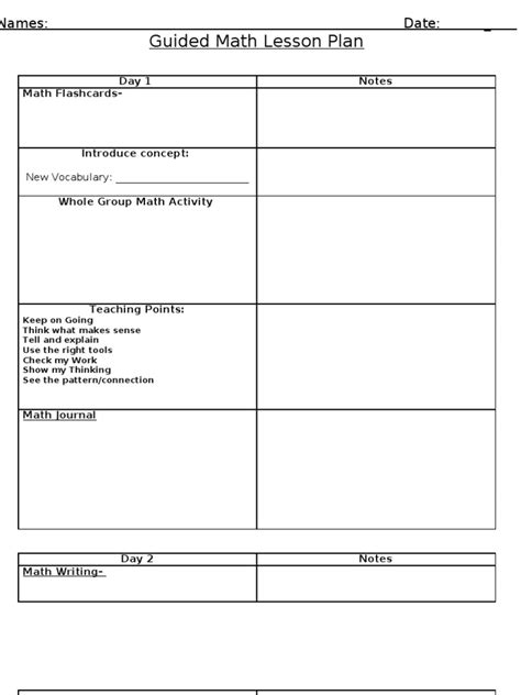 Free Guided Math Lesson Plan Template Printable Templates