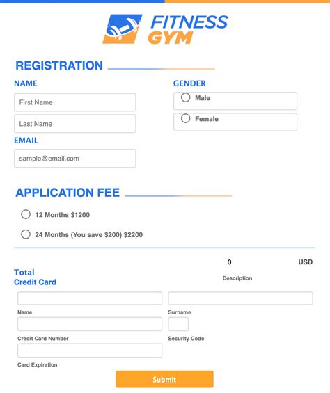 Free Gym Membership Form Template 123FormBuilder