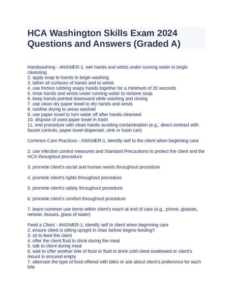 Free HCA Test Questions and Answers Washington State