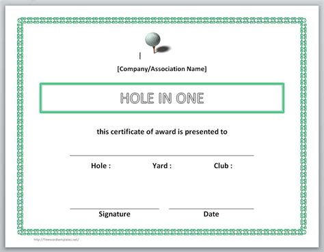 Free Hole In One Certificate Template
