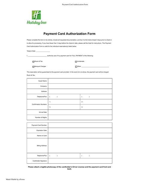 Free Holiday Inn Credit Card Authorization Form PDF eForms