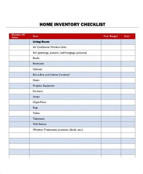 Free Home Contents Inventory List Template Pdf in 2021 Inventory list