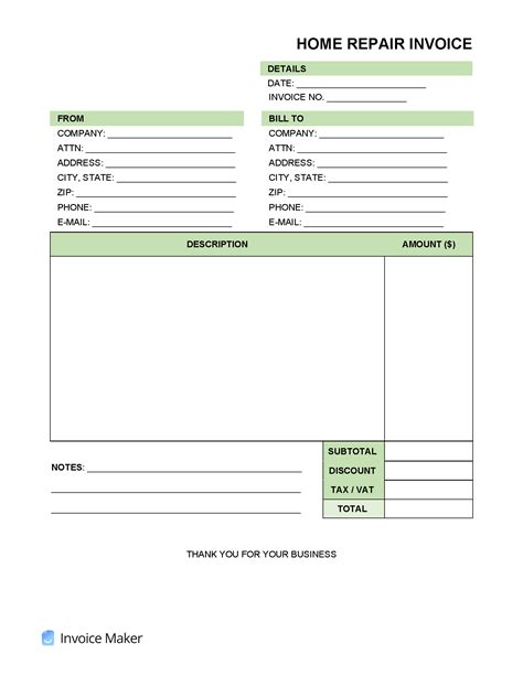 Free Home Repair Service Invoice Template Pdf Word Excel