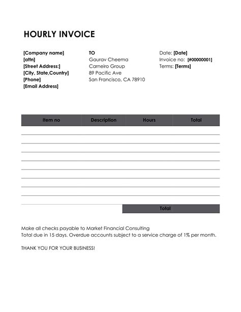 Free Hourly Invoice Template Pdf Word Excel