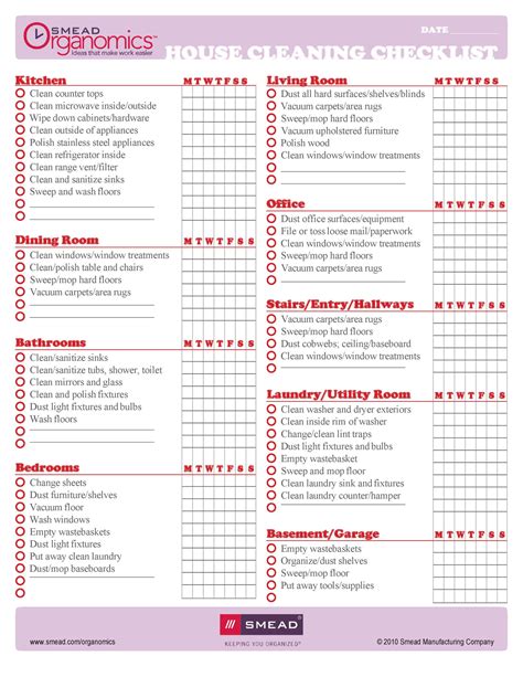 Free House Cleaning Checklist Template For Excel