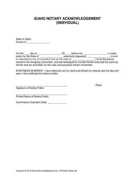 Free Idaho Notary Acknowledgment Form Word PDF eForms
