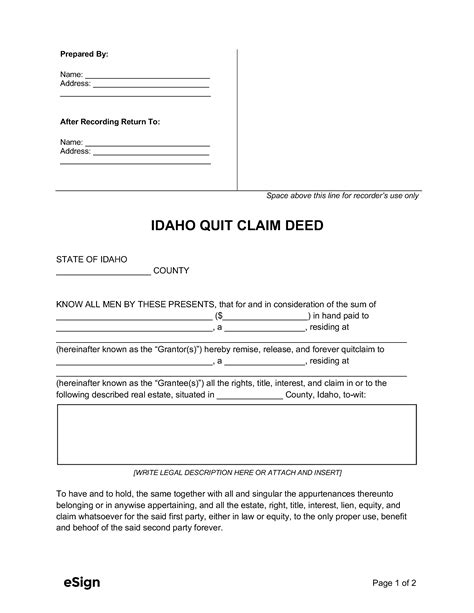 Free Idaho Quit Claim Deed Form Word PDF eForms