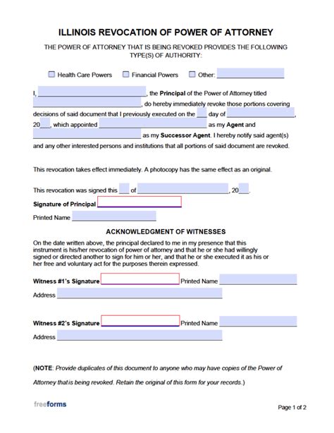 Free Illinois Power of Attorney Revocation Form PDF Word eForms