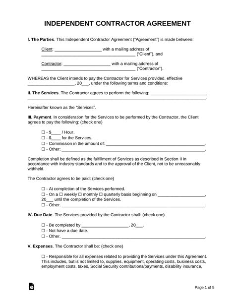 Free Independent Contractor Agreement Word PDF eForms