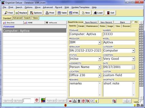 Free Inventory Asset Database Template For Organizer Deluxe And Pro Users Windows