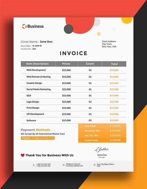 Free Invoice Template PSD Download PSD