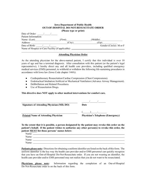 Free Iowa Do Not Resuscitate (DNR) Order Form PDF eForms