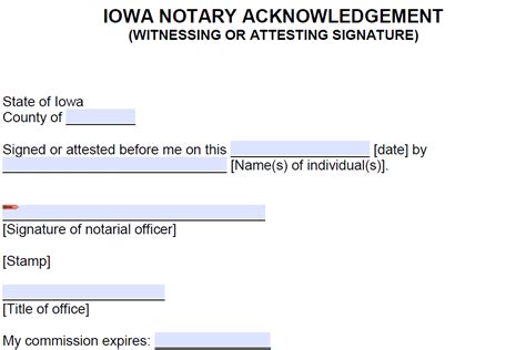Free Iowa Notarial Certificate Witnessing/Attesting a Signature PDF