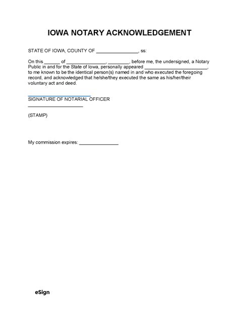 Free Iowa Notary Acknowledgment Form PDF & Word