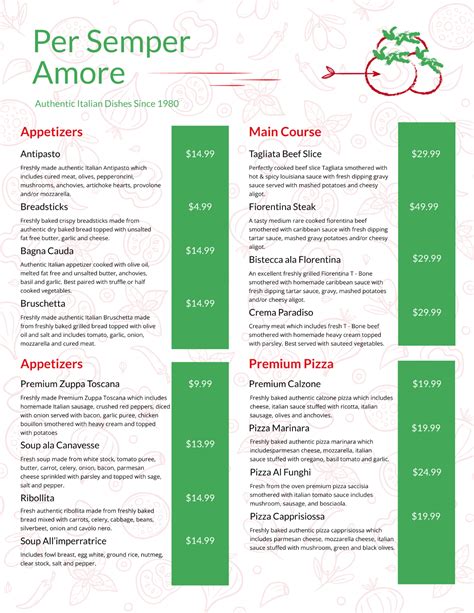 Free Italian Menu Template Menu Template Word Menu Restaurant Italian Menu
