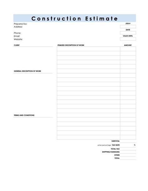 Free Itemized Estimate Template Example in 2021 Estimate template