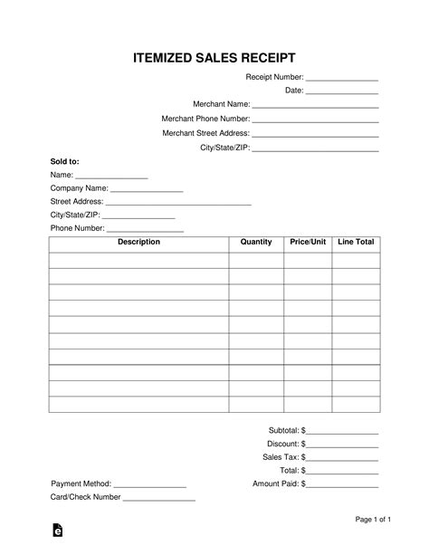 Free Itemized Receipt Template Word PDF eForms