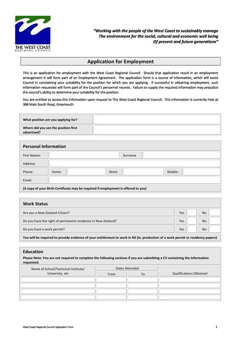 Free Job Application Form Template