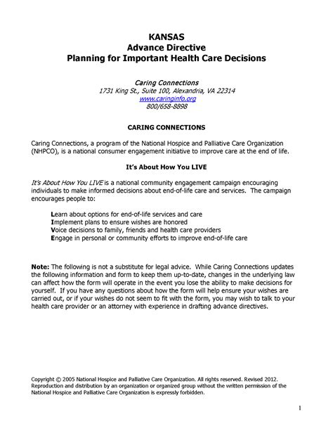 Free Kansas Advance Directive Form PDF eForms