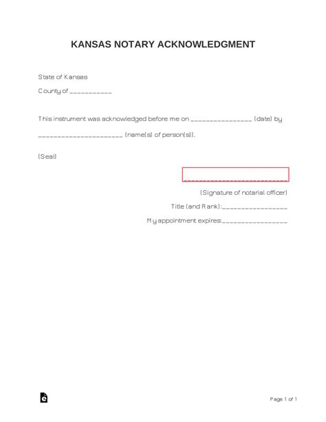 Free Kansas Notary Acknowledgment Form - Word PDF – eForms