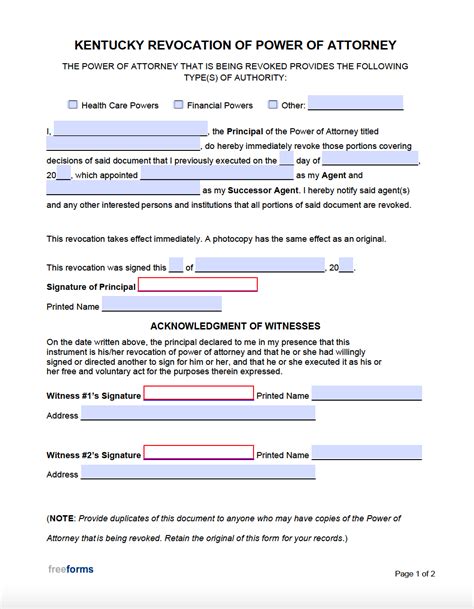 Free Kentucky Power of Attorney Revocation Form Word PDF eForms