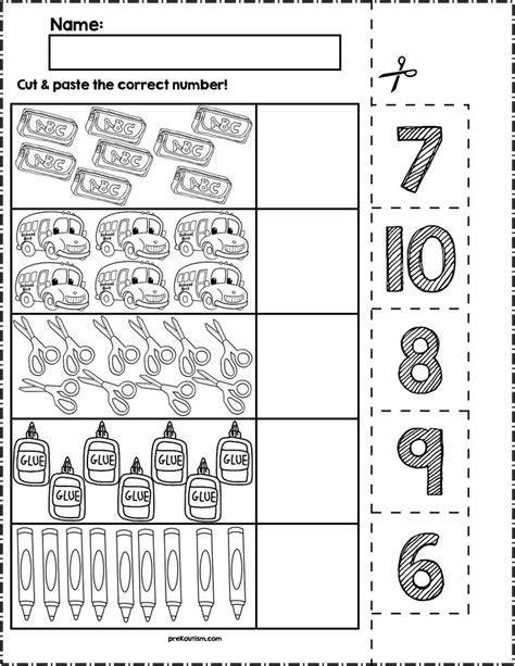 Free Kindergarten Cut Paste Math Worksheets Numbers 6 To 10 Free4classrooms