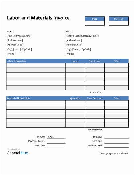 Free Labor And Materials Invoice Template Pdf Word Excel