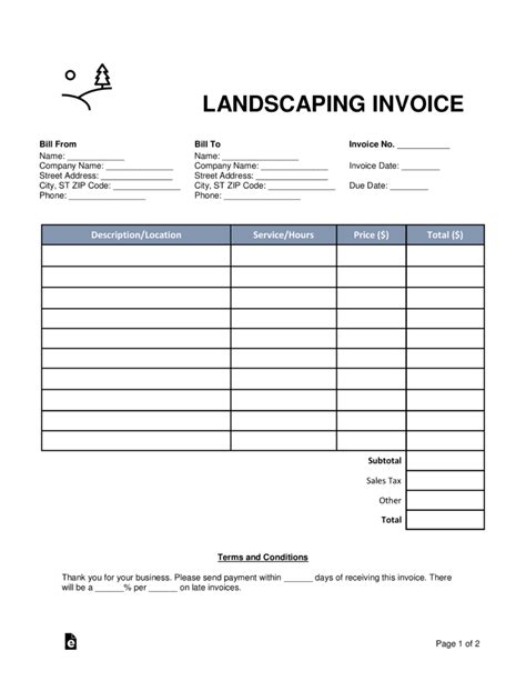 Free Landscaping Invoice Template Word