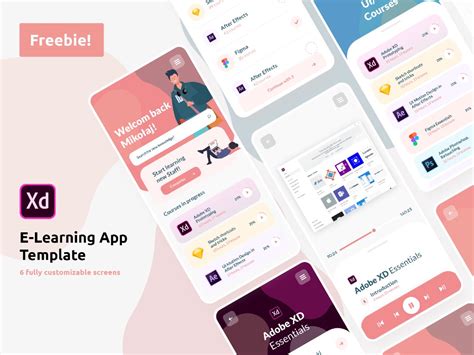 Free Learning Platform Mobile App Adobe XD Template in 2020 Mobile app templates, Mobile app
