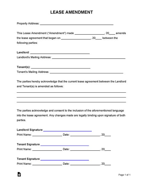 Free Lease Amendment Form Pdf Word Eforms
