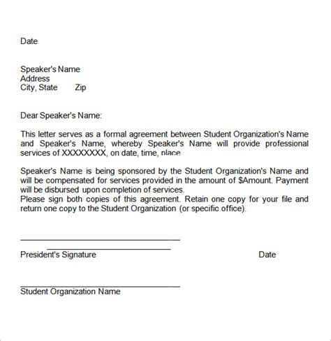 Free Letter Of Agreement Template