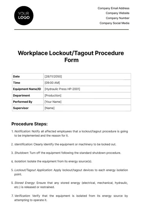 Free Lockout Tagout Procedure Template Word How To Write Lockout