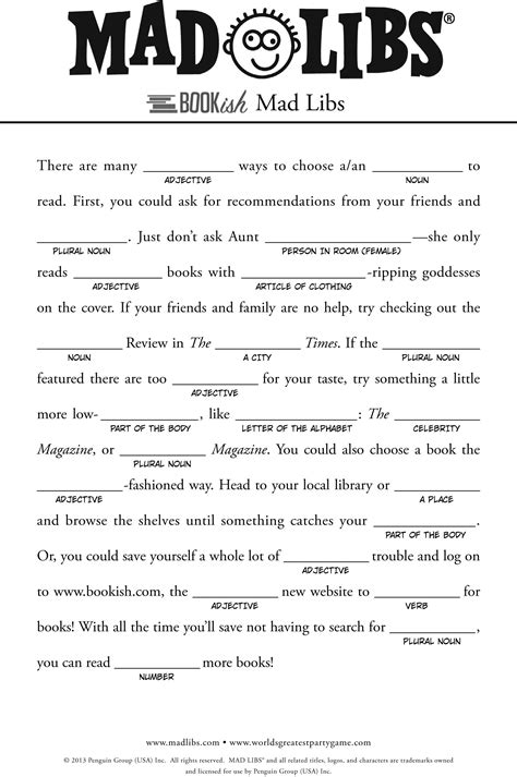 Free Mad Lib Template Pin on For the Library