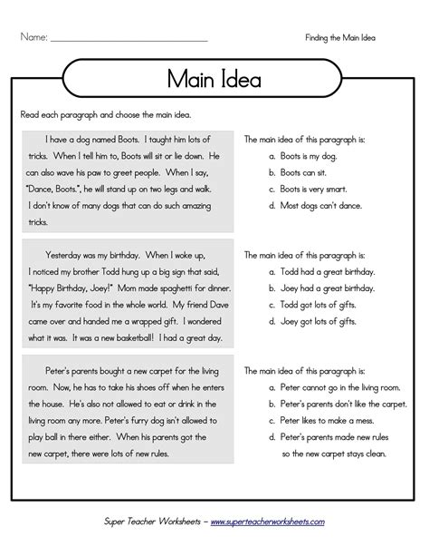 Free Main Idea Worksheets Examples and Forms