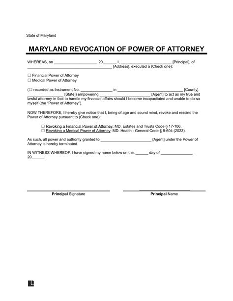 Free Maryland Power of Attorney Revocation Form PDF Word eForms
