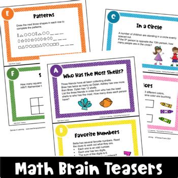 Free Math Brain Teasers Task Cards Worksheets Math Problems Logic Puzzles